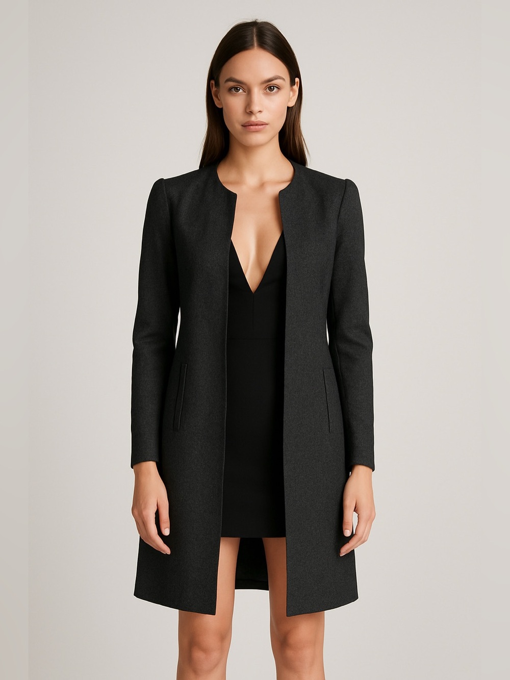 Zara Women’s Black Textured Jacket M Mid Length Office Travel Staple Minimalist